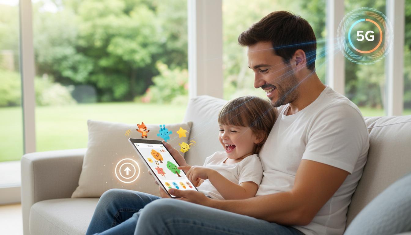 Barn og forælder med tablet